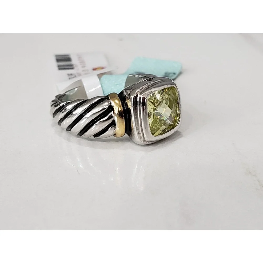 Lauren G Adams Mixed Metal GREEN Scroll Renaissance Gothic Ring Witchy Brutalist